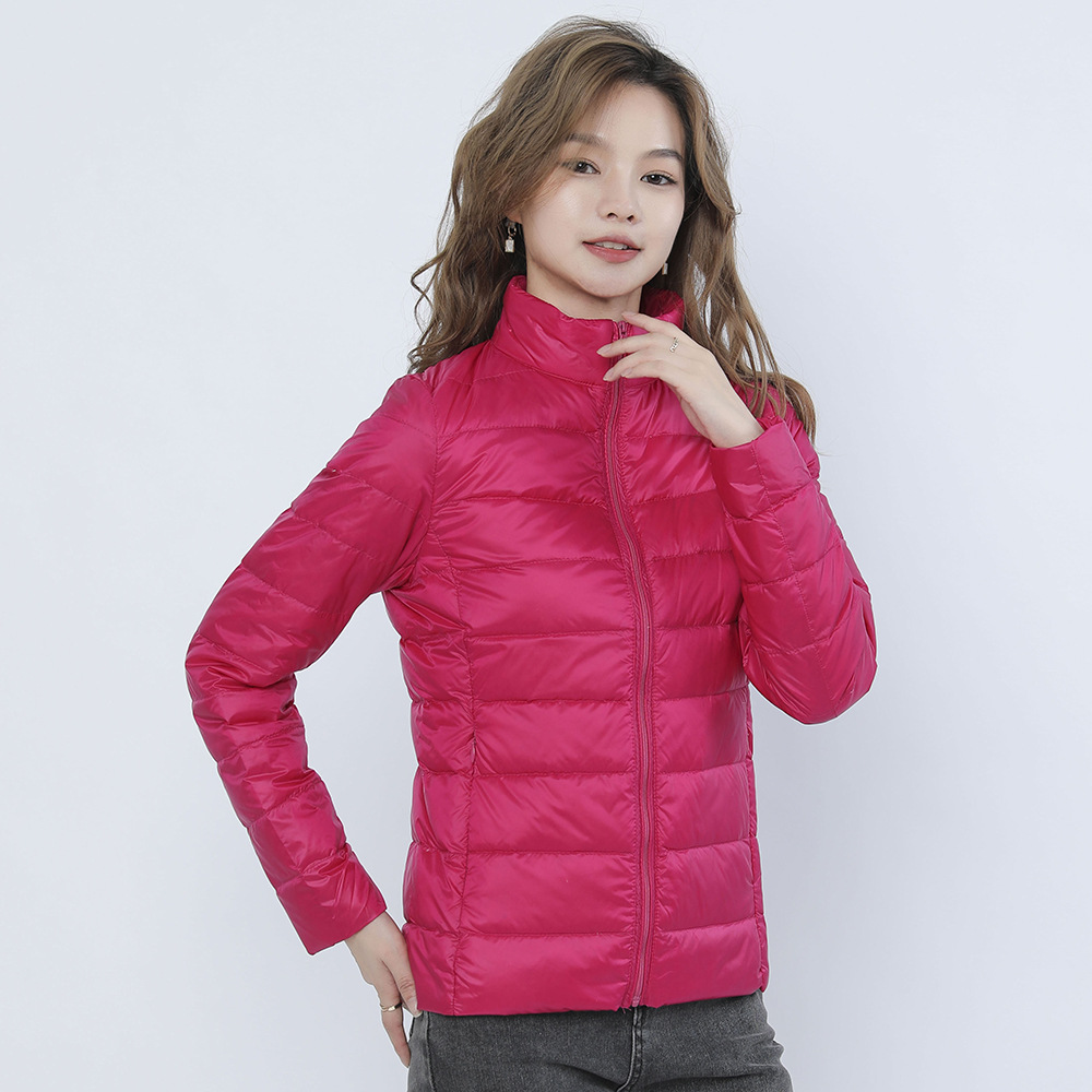 女式简约羽绒纯色女立领女装轻薄款羽绒服女士加大码_745402高清大图