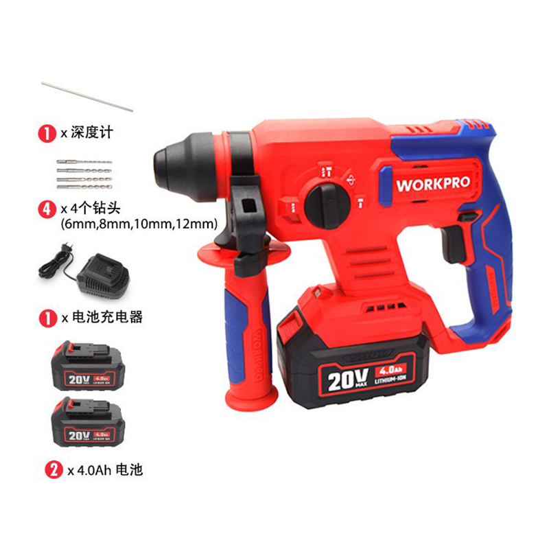 万克宝 20V 22mm 无刷锂电锤[两电(4AH)一充BS款] 成品 WP390301 台高清大图