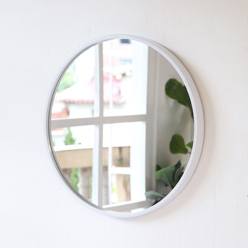 补光化妆镜理发店发廊壁挂式圆形镜子装饰镜挂镜白色镜框直径30cm防爆