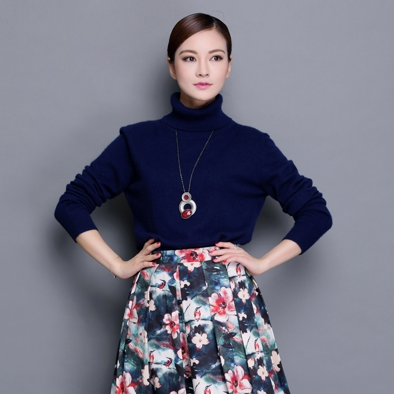 高翻领纯山羊绒毛衣秋冬纯色百搭羊绒衫女神范修身显瘦长袖打底衫