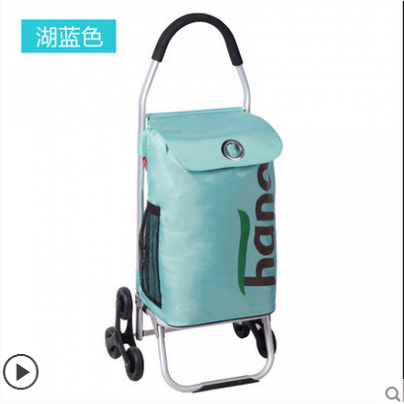 铝合金便携购物车平步轮家用买菜购物车可折叠行李拖车小拉车 三维工匠 湖蓝色圆手把爬楼车家用拖车高清大图