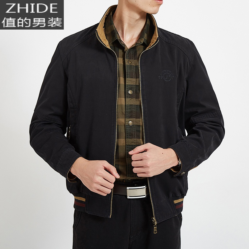 suntek爸爸装外套男春秋季棉中老年人秋装上衣中年男士休闲夹克双面穿