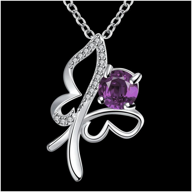 N021Women Silver Necklace 日韩优雅蝴蝶坠项链女锁骨配饰银饰送女朋友七夕情人节礼物