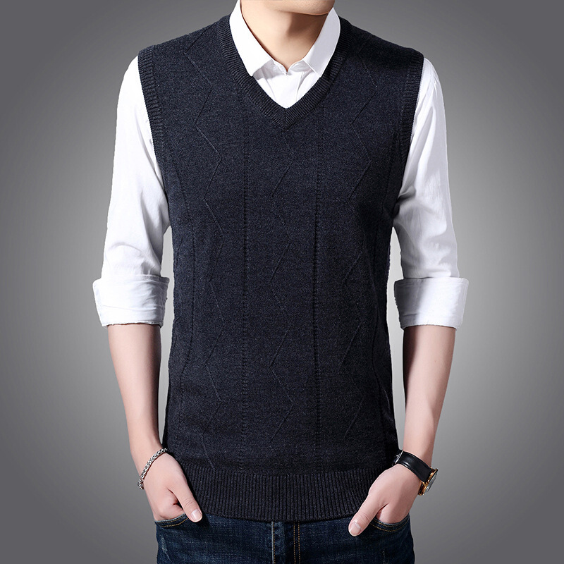 梵克公牛2020年秋季秋毛衣背心男士无袖针织毛线马夹毛背心马甲坎肩