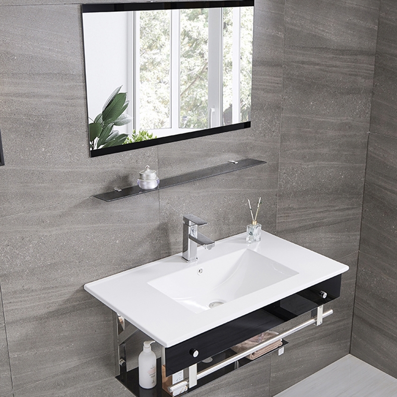 知渡卫生间洗手盆柜组合挂墙式洗面盆钢化玻璃盆一体陶瓷洗脸盆洗漱台