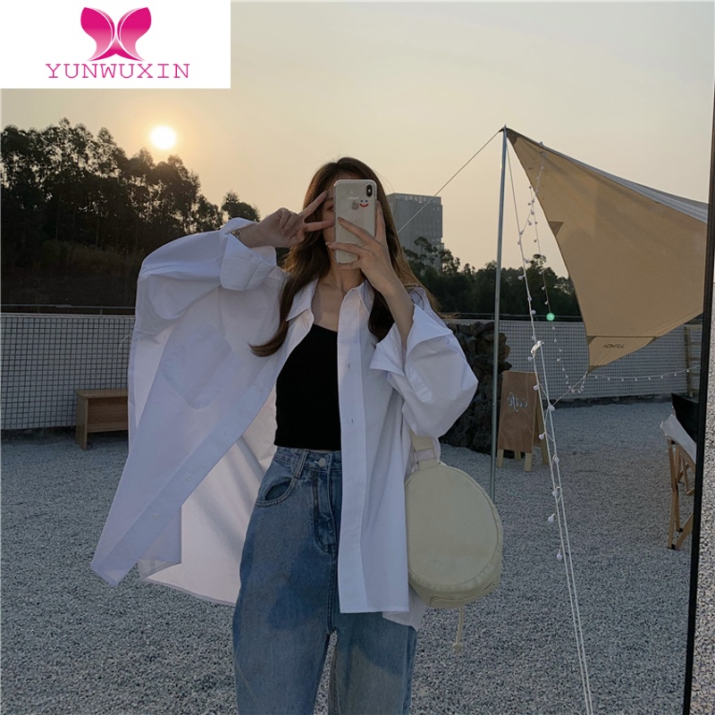 YUNWUXIN白色衬衫女设计感小众宽松bf慵懒风休闲秋季oversize衬衣长袖上衣