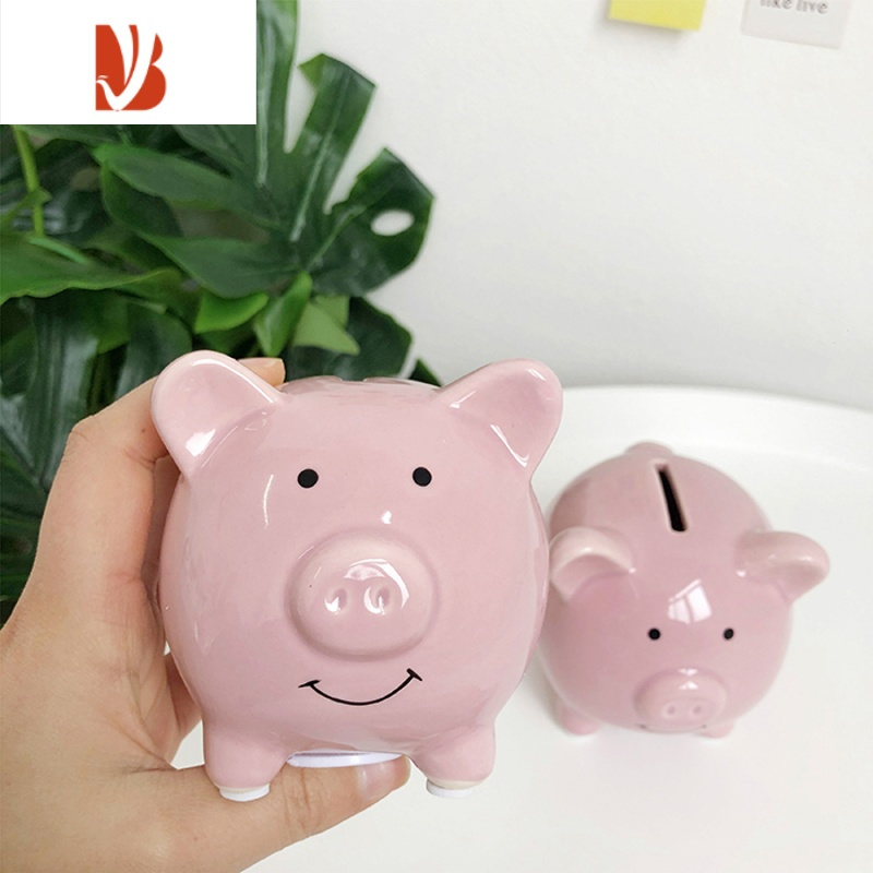三维工匠ins网红可爱陶瓷存钱罐迷你小猪储蓄罐卡通创意欧式粉色家居