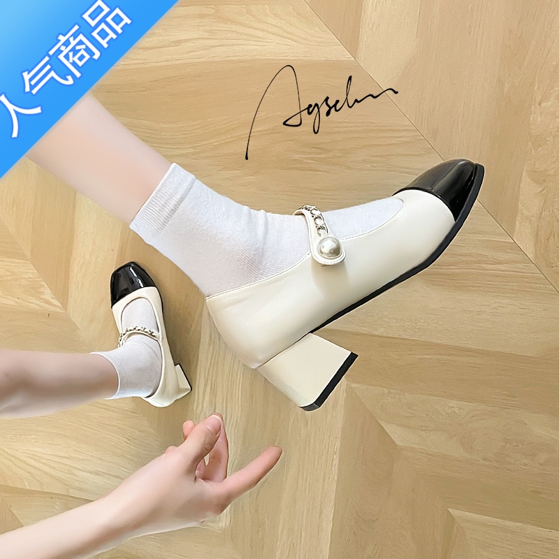 SUNTEK玛丽珍单鞋女2023新款春夏季法式晚晚风复古小皮鞋软底高跟凉鞋子高清大图