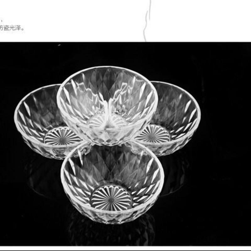 家用无铅玻璃碗 水晶钻石玻璃碗 耐热甜品碗水果碗面碗饭碗沙拉碗 五寸钻石碗四只装