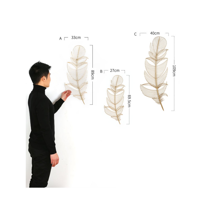 地中海客厅电视背景墙装饰品创意墙面挂件金色羽毛手工铁艺壁饰 三维工匠 洛克的羽毛C高清大图