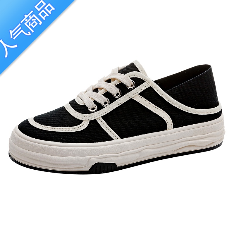 SUNTEKddoo夏季半拖帆布鞋女款2023新款夏款懒人一脚蹬踩跟布鞋黑色板鞋高清大图