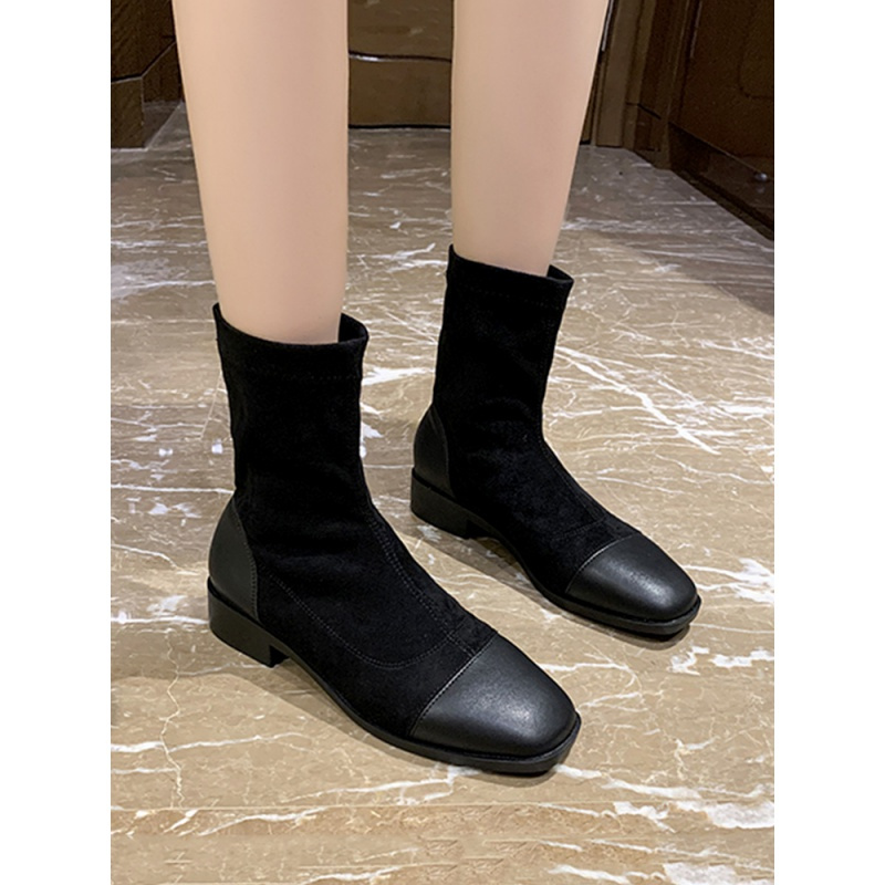 枫述蝶欣微短靴女鞋2021年秋冬季新款弹力靴平底马丁靴短筒袜靴子百搭