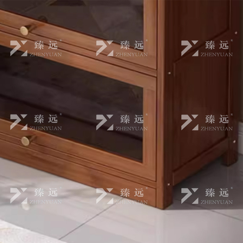 臻远ZY4100901 书架置物架落地简易家用书柜带门防尘储物柜 三层60茶色