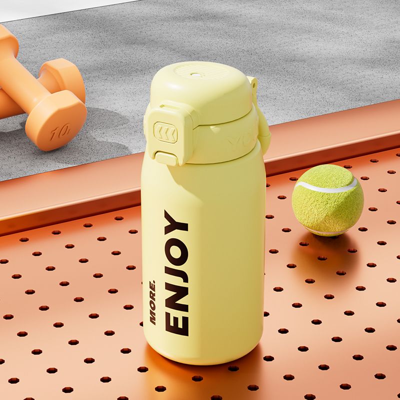 保温杯高颜值2024新款儿童水杯上学专用可爱学生杯子女带吸管保冷 黄盖黄色400ml