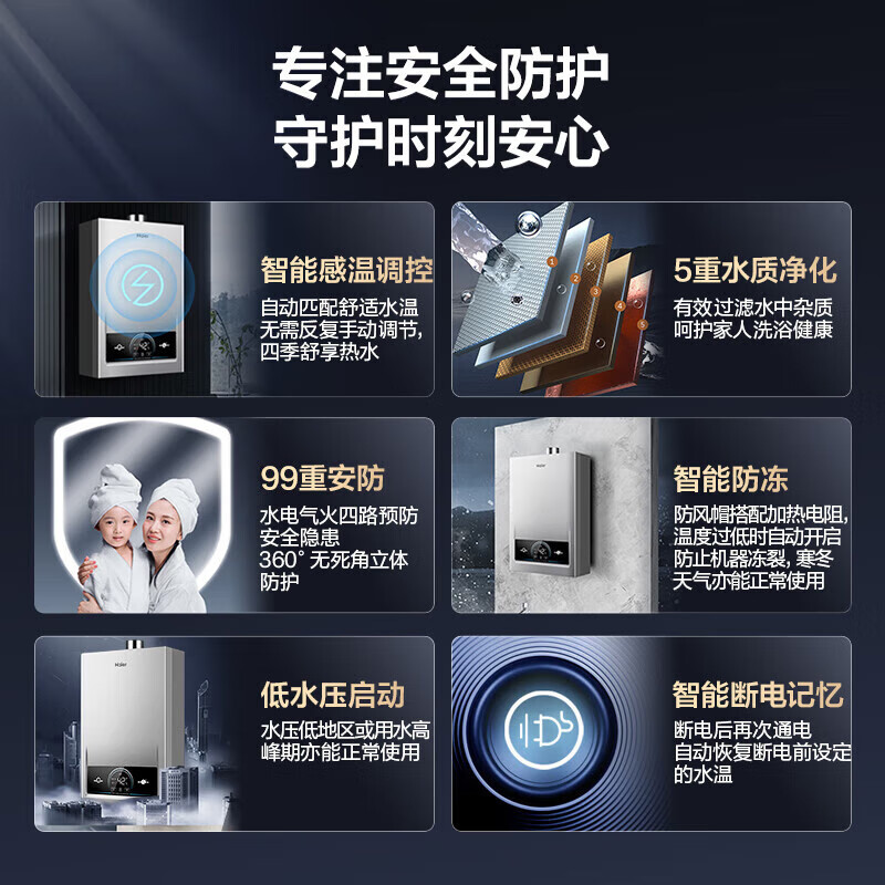 海尔(Haier)燃气热水器[MODEL]16升天然气家用 低水压启动 节能速热 上门安装16MODEL(12T)U1高清大图