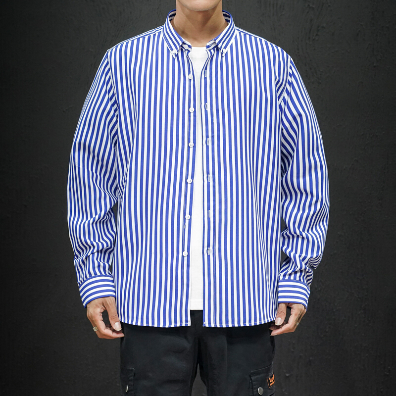 梵克公牛男士休闲时尚都市条纹衬衣时尚长袖时尚都市流衬衫男衬衣报价