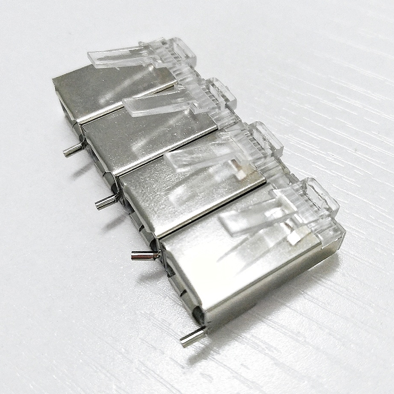 中云智创 RJ458P8C08 超五类水晶头屏蔽50U镀金 带线架 RJ45-8P8C 50只/件(单位:件)