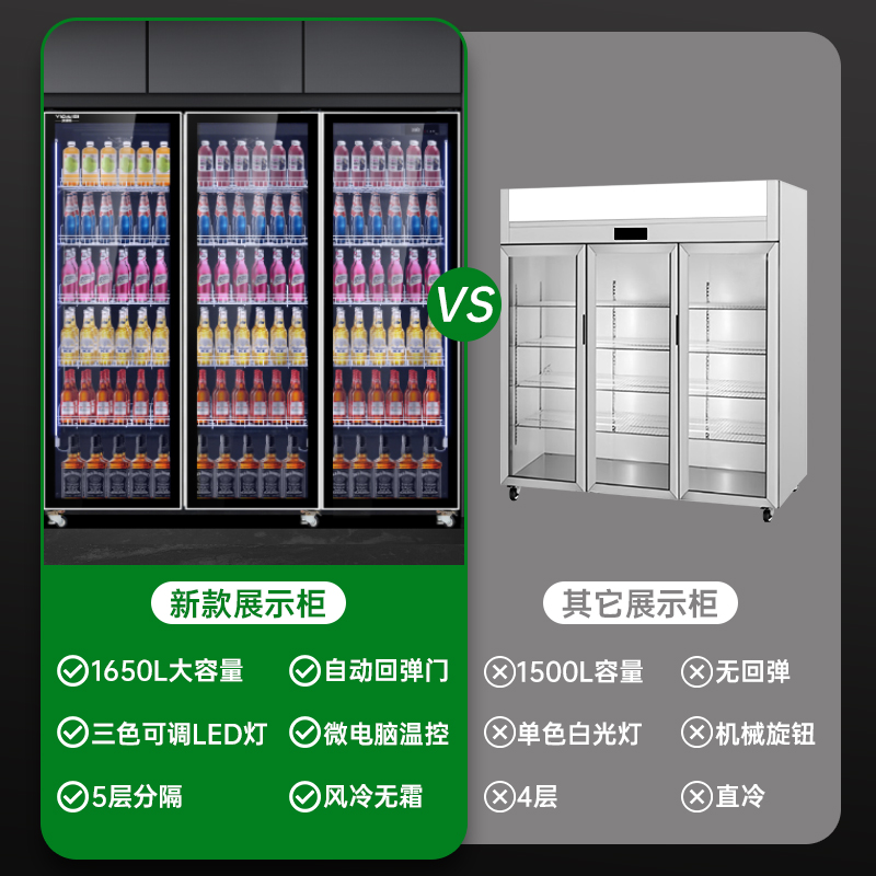 意黛斯网红酒水展示柜商用啤酒柜冷藏三色灯光展示柜水果保鲜便利店酒吧KTV免倒水防雾风冷饮料柜YDS-WHJSG-1860高清大图