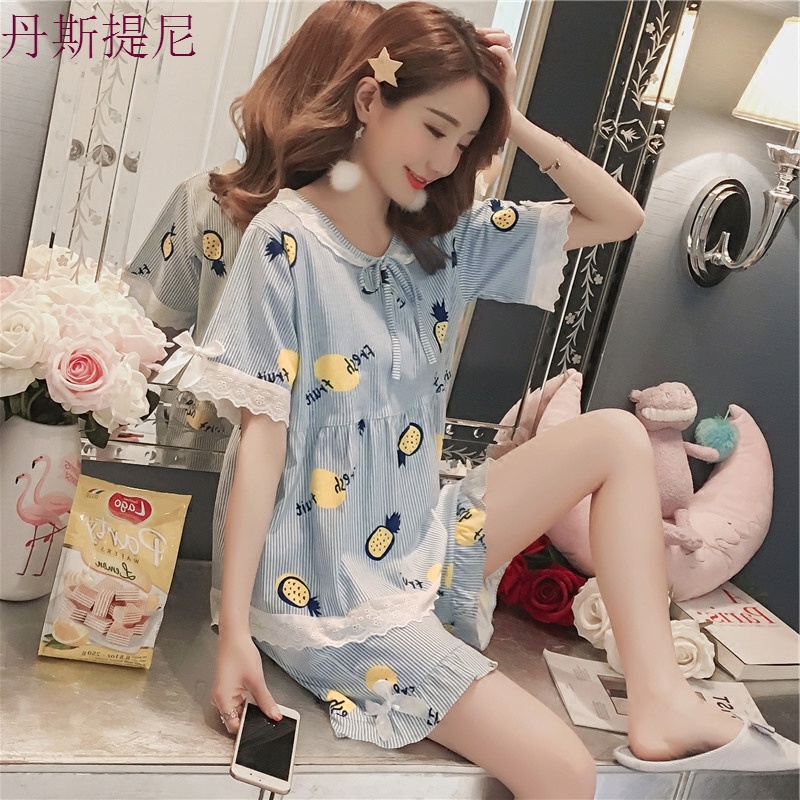 睡衣女夏套装短袖两件套冰丝性感纯棉韩版清新学生可外穿家居服秋