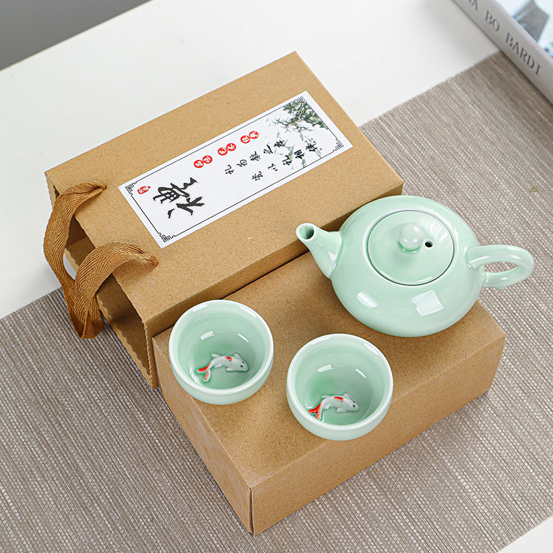 华普思德化陶瓷青瓷龙壶茶具套装茶具套组伴手礼个人礼品 龙壶青瓷-一壶两杯