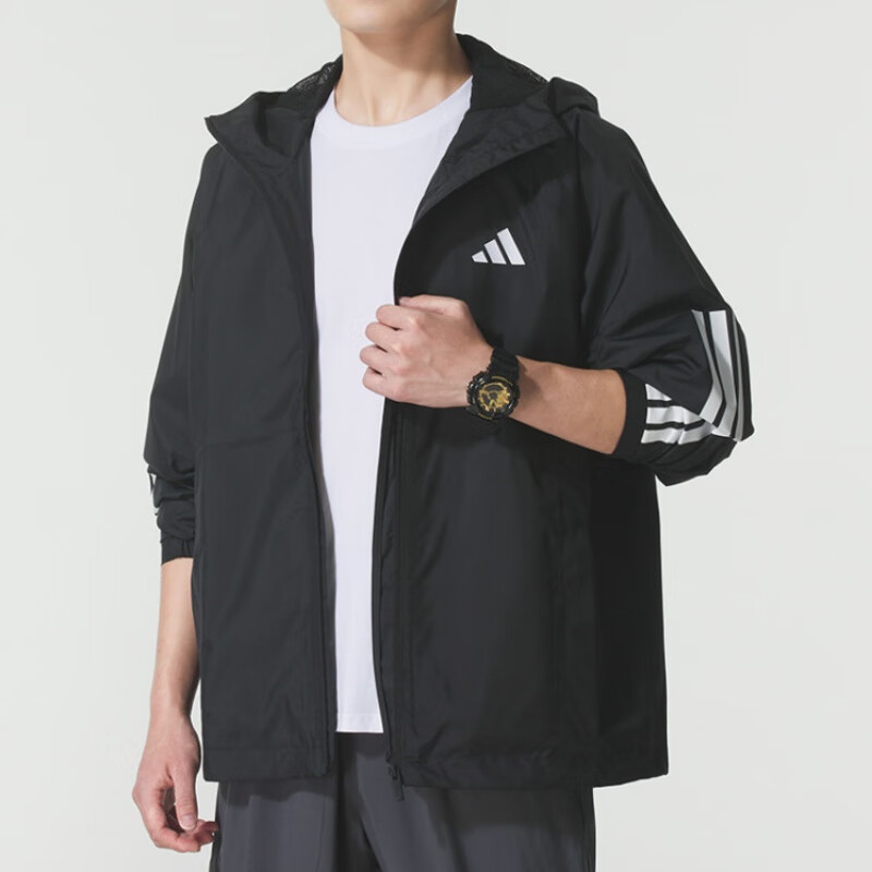 阿迪达斯(adidas)男装 新款外套运动服户外训练防风衣跑步健身连帽夹克JE8577 ZP高清大图