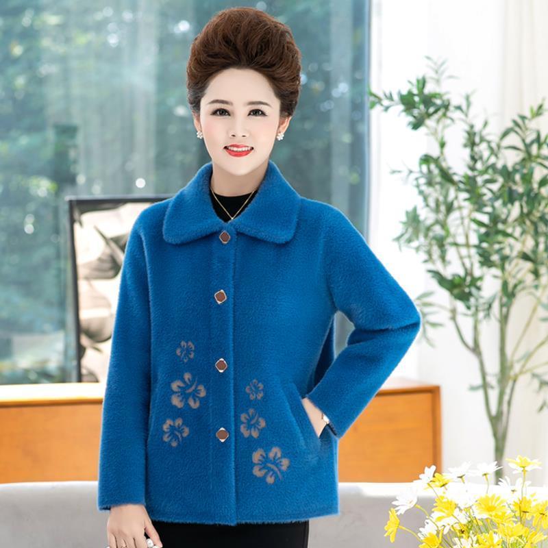 小个子妈妈短款羊绒外套中老年女装加厚水貂绒40岁50秋冬毛呢大衣