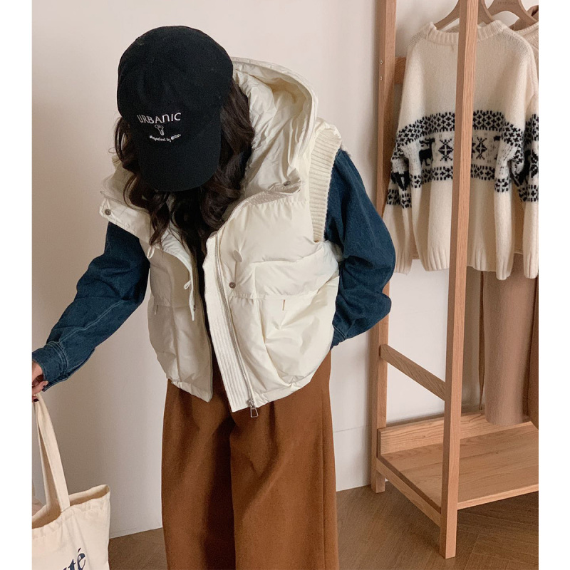 唐狮新款女背心羽绒服女新款冬季黑色外穿立领马甲设计感dx