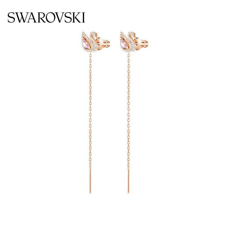 施华洛世奇(Swarovski)DAZZLING SWAN 粉色仿水晶天鹅穿孔长耳环 耳坠5469990