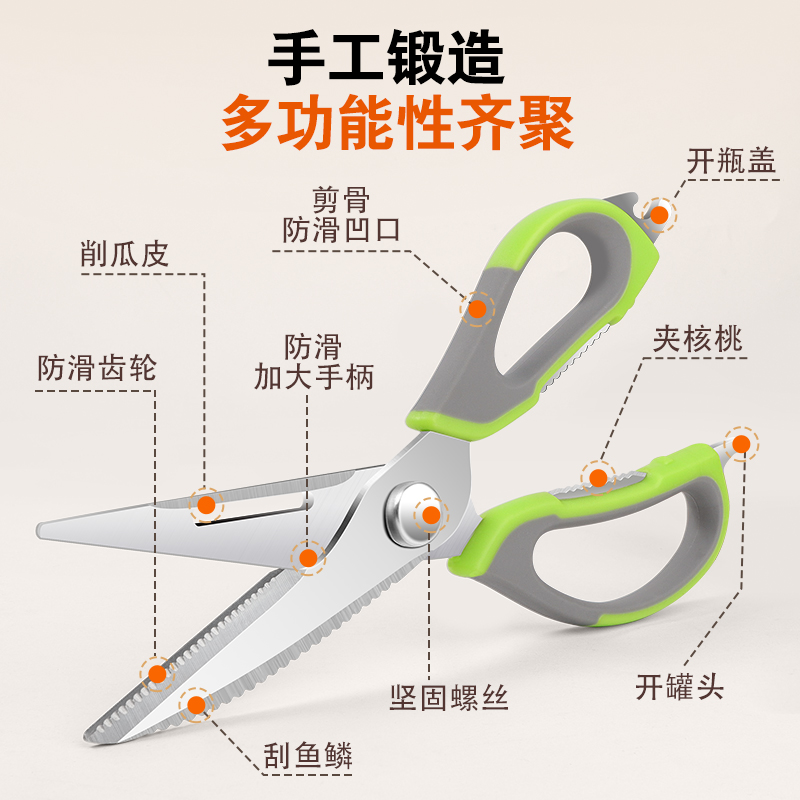不锈钢家用厨房锋利剪刀多功能强力鸡骨剪食物烤肉剪骨头专用1155高清大图
