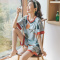 睡衣女夏季薄款棉绸套装女短袖短裤可爱宽松绵绸家居服两件套莎丞