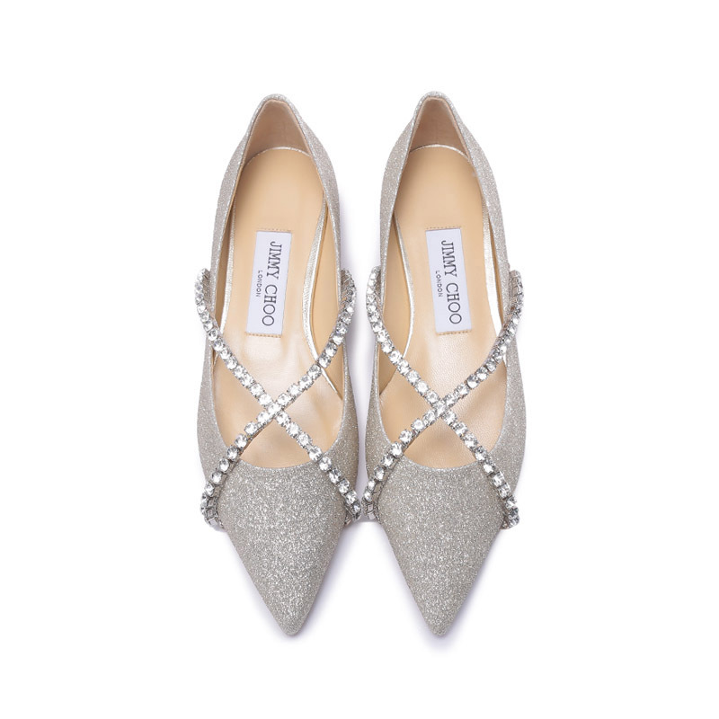 周仰杰jimmychoo女士闪粉面料水晶链饰尖头单鞋浅口鞋平底鞋genevi