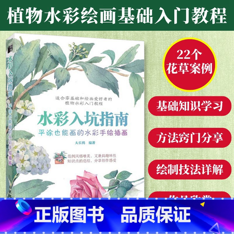 【正版】水彩入坑指南 平涂也能画的水彩手绘插画 植物水彩画入门教程书写意水彩课植物花卉水彩绘画技法教程自学水彩临摹画册