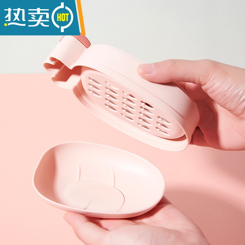 敬平创意肥皂盒个性带盖可爱大号香皂盒卫生间沥水收纳盒家用卡通皂托 (绿色+白色)2个装高清大图