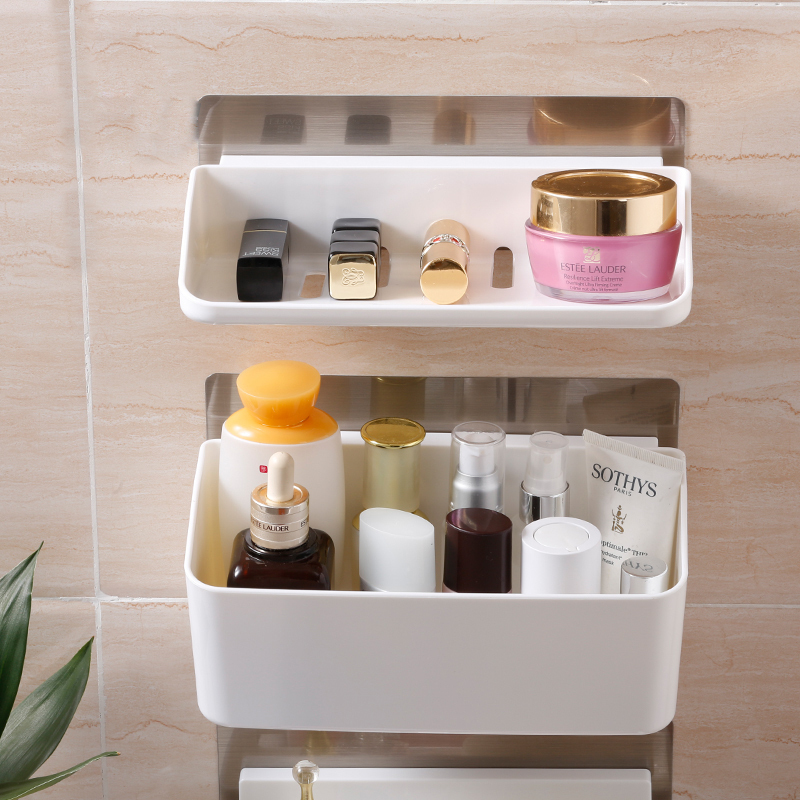 卫生间浴室壁挂置物架吸壁式免打孔墙上收纳架塑料洗漱架
