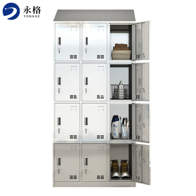 永格不锈钢更衣储物柜员工柜无尘鞋包柜食品厂车间多门储物柜餐具柜斜顶柜子 十二门更衣柜