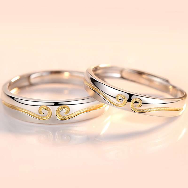 聚福品银饰【一生所爱】情侣戒纯银戒指镀白金