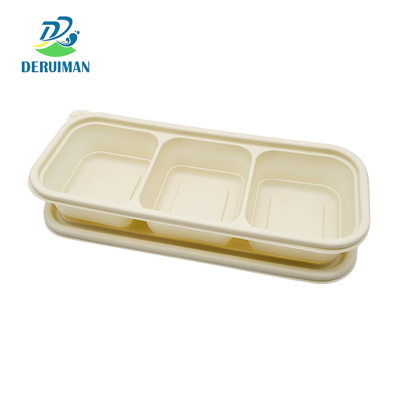 DERUIMAN一次性可降解三格长条餐盒外卖饭盒高清大图