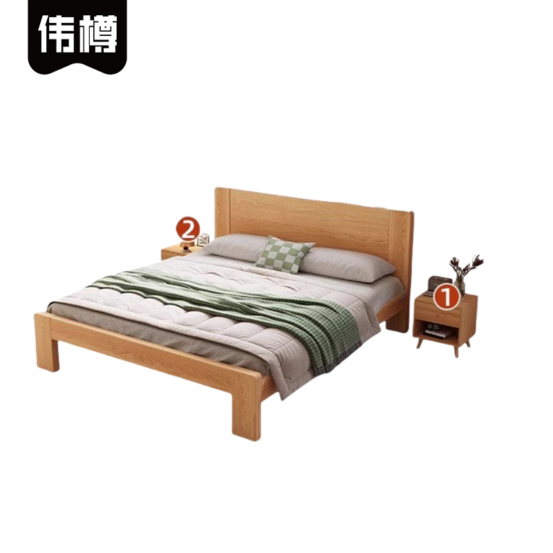 伟樽实木床1800*2000*400mm+床头柜*2套高清大图