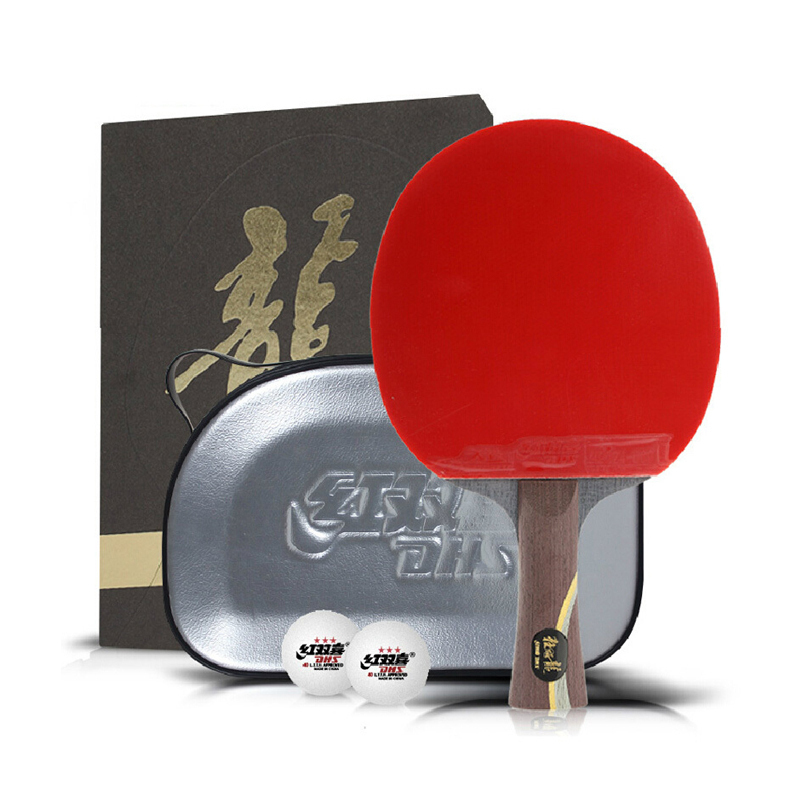 红双喜DHS乒乓球成品拍马龙球拍直拍/横拍重心居中礼品装快弧形双面反胶 赠拍套