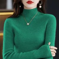 毛衫女秋冬新款半高领毛衣宽松纯色打底线衣针织衫 XL 祖母绿