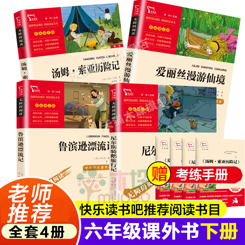 [4册 赠考点手册]快乐读书吧六年级下册(6下) [正版]全套4册 鲁滨逊漂流记的六年级下册课外书必的读汤姆索亚历险记爱高清大图