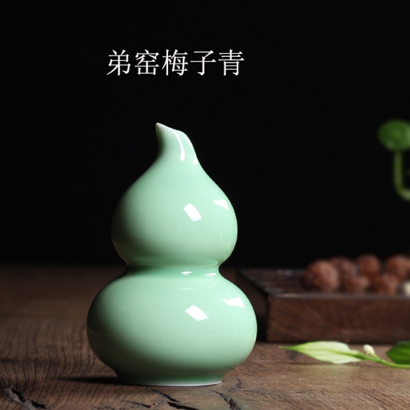 精品花器小花瓶手工葫芦水培小花插陶瓷家居个性茶道摆件 三维工匠 桔红色弟窑梅子青高清大图