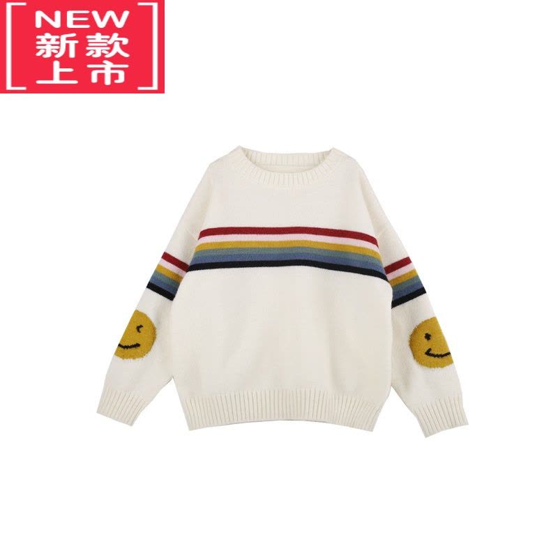 可莉允男童加厚绵彩虹条笑脸毛衣儿童冬装宝宝针织打底套头衫图片