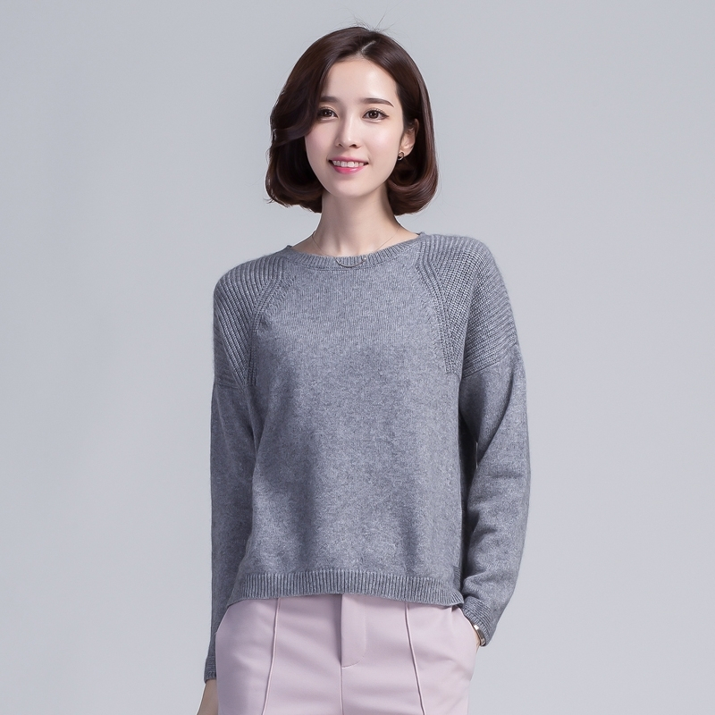 秋冬女式山羊绒衫纯色套头圆领前短后长羊绒衫加厚针织毛衣百