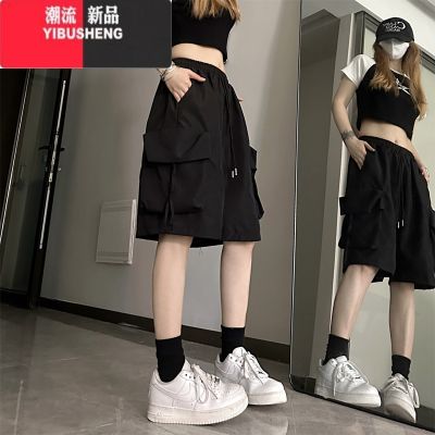 YIBUSHENG多巴胺工装短裤男女美式季薄款阔腿休闲显瘦速干五分运动休闲裤 黑色原创原版 M建议95-105斤左右