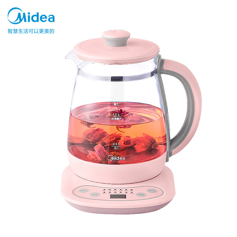 美的(Midea)养生壶YS15M9-910R 四段保温 高硼硅玻璃 家用多功能电热水壶烧水壶 煮茶花茶壶 1.5L