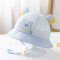帽子夏季薄款婴儿帽太阳帽婴幼儿男宝渔夫帽女遮阳帽_940 双色耳朵小熊天蓝色4-12个月帽尾44-46cm