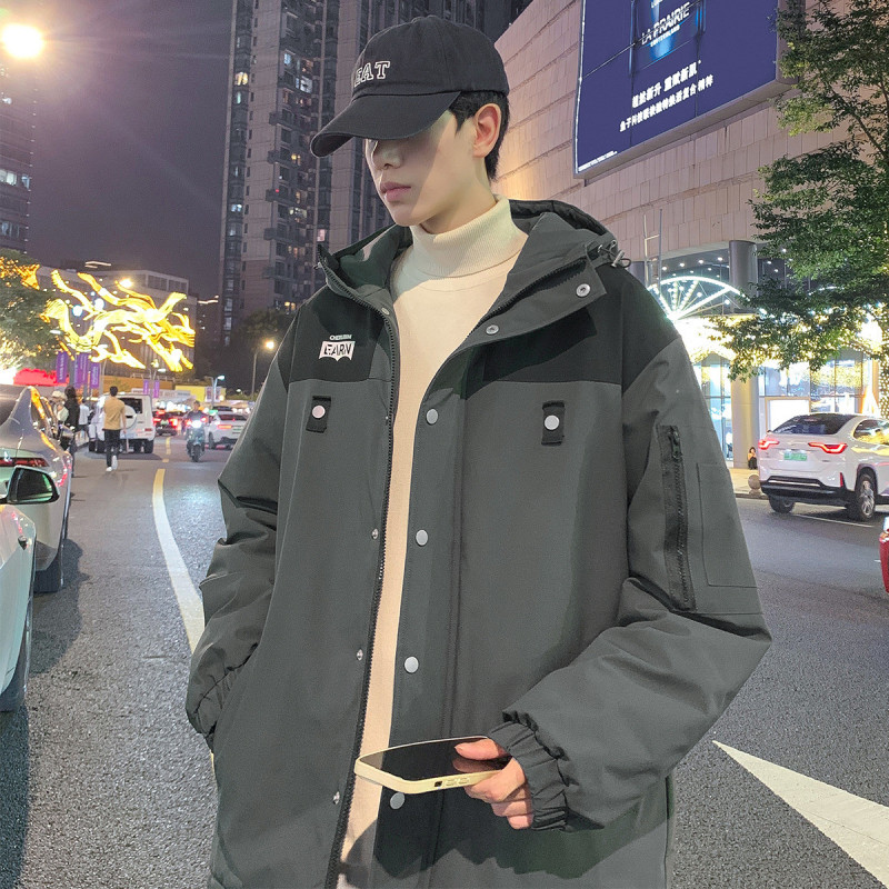 [2.5折价228元]唐狮棉服棉衣外套男夹棉外套男连帽上下撞色胸前织带小细节工装棉衣