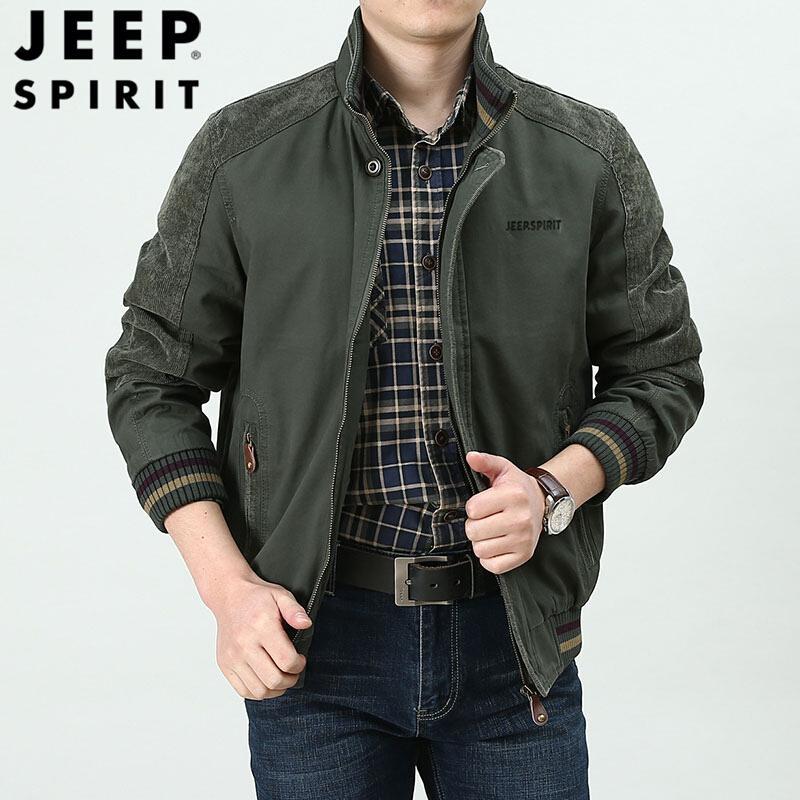 jeepspirit吉普纯棉夹克男水洗工装外套简约休闲立领上衣茄克衫