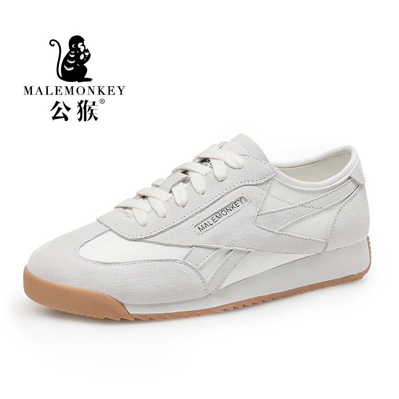 公猴运动休闲鞋女2021新款春季ins潮百搭真皮韩版平底复古阿甘鞋视频